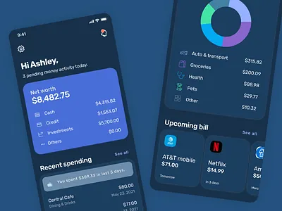 Personal finance app dashboard - dark mode admin app app design apple branding dark darkmode dashboard design finance ios mode personal product ui user interface ux