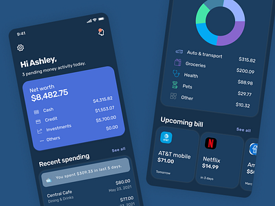 Personal finance app dashboard - dark mode admin app app design apple branding dark darkmode dashboard design finance ios mode personal product ui user interface ux