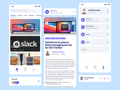 News & Article & Profile 🚀 app article design home meetings news product design profile redesign settings ui ux video