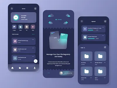 Cloudy - Cloud Apps Design android awesome bright color brightness clean cloud dark dark color dark ui design file flat folder graphic design illustration ios manage file minimal ui ux