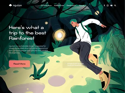 Ngutan 🏕️ - Travel Header Exploration adventure booking flat forest green header illustration jungle nature procreate travel traveling ui vector web design website