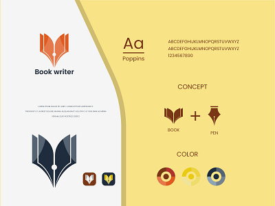 book writer logo and brand identity book book logo brand identity branding design education flat logo logo logo design minimalist logo modern modern logo pen school teach