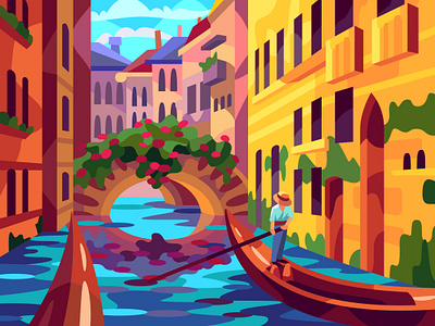 Venice canals art design digital illustration vector