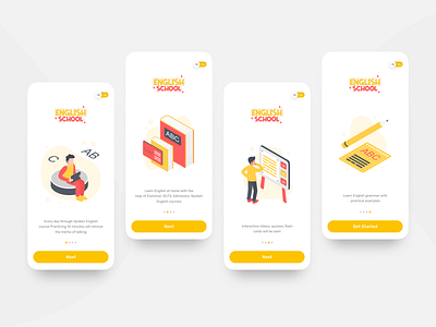 English App Onboarding Screens 3d app courses e learning education interface ios kids learning app minimal mobile app onboarding onboarding screens product design test ui ui design user experience design ux