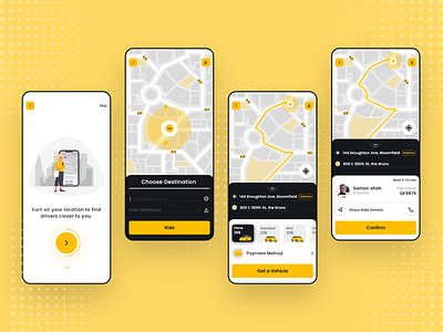 Online Taxi Booking App booking app cab booking car car app car online booking car ride clean design dailyui mobile ui popular design taxi app taxi booking taxi booking app taxi driver taxi service travel uber clone uber design uiuxdesign yellow