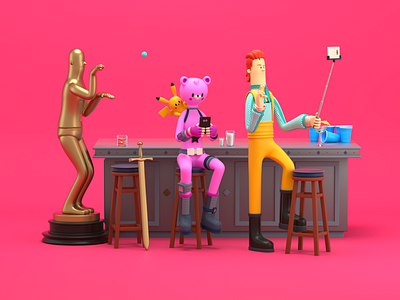 PEOPLE 3d c4d character design drink illustration people pub