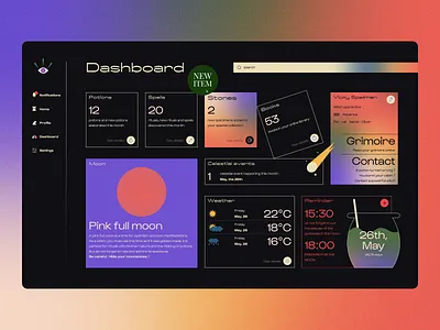 Task Management Dashboard Design - Witchy Dashboard + Icons analytics branding dashboard dashboard ui gestion graphic design graphic identity icons identity magic management product design task manager tasks ui ux web web design witch witchcraft