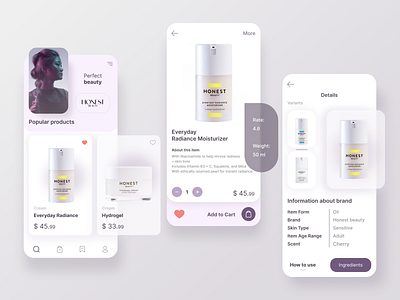 Beauty Shop app beauty cards cosmetics design ecommerce fashion feminine light makeup mobile shop skincare soft store stores ui uiux ux vogue