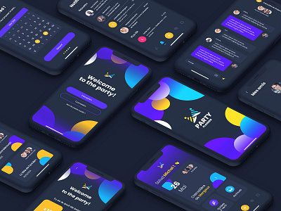 Party Planner - UI/UX adobe xd app branding dance design drink friends illustration logo night organization party planner schedule ui ux