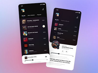 Music player application UI design artists best shot color pallete colors design gradient ios minimalism mobile music music app music player music web ui userinterface ux