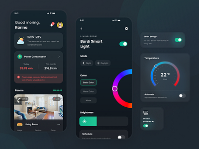 Lifesmart - Smarthome Mobile App - Dark Mode android artificial branding camera clean color slider dark mode dashboard home app illustration intelligence internet of things ios iot logo mobile app smarthome ui design ux design weather app