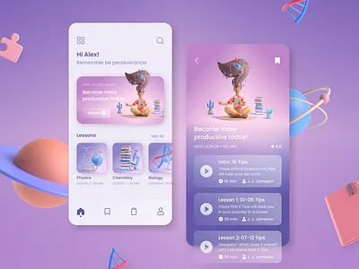 Education App Design 3d app design education illustration interface prototype typography ui ux web