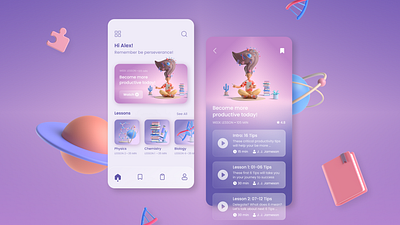 Education App Design 3d app design education illustration interface prototype typography ui ux web