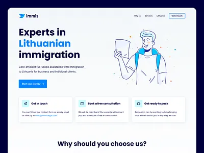 Immigration Landing Page blue accent colors branding home homepage icons illustration landing landing page neon color palette ui ux ux ui vector web web design website
