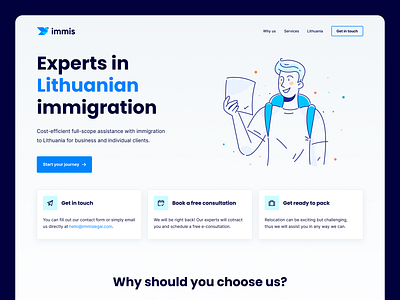 Immigration Landing Page blue accent colors branding home homepage icons illustration landing landing page neon color palette ui ux ux ui vector web web design website