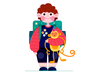 Little Boy bag boy character child childhood children cute flat fun illustration kid monkey people simple toy uran vector