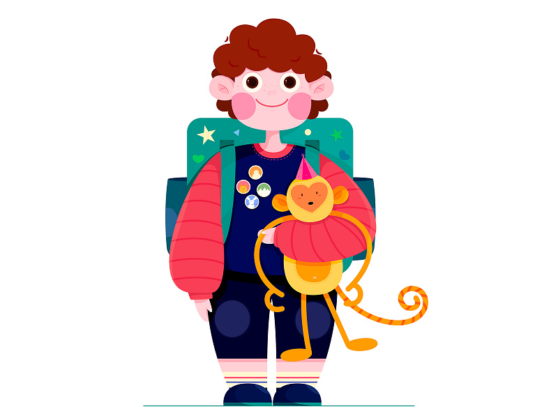 Little Boy bag boy character child childhood children cute flat fun illustration kid monkey people simple toy uran vector