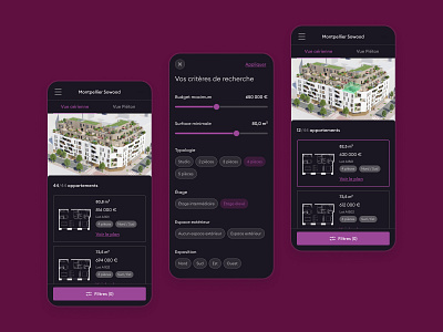 Habx Lot Finder - Mobile app architecture building dark dark mode filter habx mobile mobile app mobile ui selector webdesign