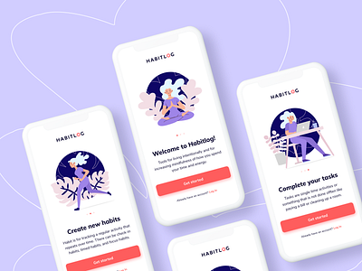 Habitlog - Onboarding application arounda character figma flat habit illustration ios meditation mobile note onboarding plants run task time management ui ux vector work