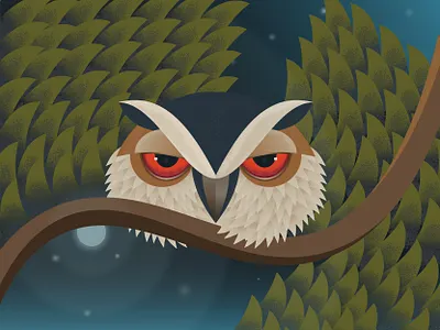 Angry OWL adobe illustrator angry application bird character design design graphic design illustration leaf moon moonlight night tree uiux vector web website