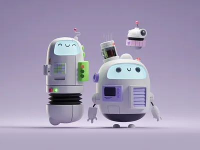 Scribbly Robot Frands (3D version) 3d b3d blender chibbi cute cycles doodle illustration render robot