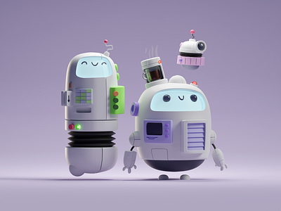 Scribbly Robot Frands (3D version) 3d b3d blender chibbi cute cycles doodle illustration render robot