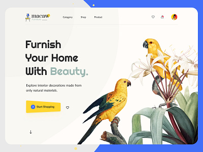 Furniture E-commerce Web UI Exploration - Hero Section. abstract background beauty website bird website creative shot ecommerce elegant design for ecommerce furniture graphics design hero section illustration inspiration mobile modern uiux designer portfolio rifatbinjahanara.com shopify store shopify store design web