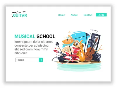 Guitar Musical School Landing Page design ui web