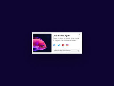 'Give Thanks' Social Share UI Card button card cleanui colors copylink dailyui design fish minimal modal share social media ui ui card uidesign uiux user interface ux web website
