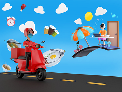 Sky Food Delivery 3d 3d animation animation app banner blender branding delivery design dribbble best shot food graphic design illustration photography photoshop render smooth animation ui ux website