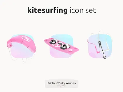 Weekly Warm-Up | Kitesurfing Icon Set 3d blender board dribbbleweeklywarmup icon icon set kite kitesurfing