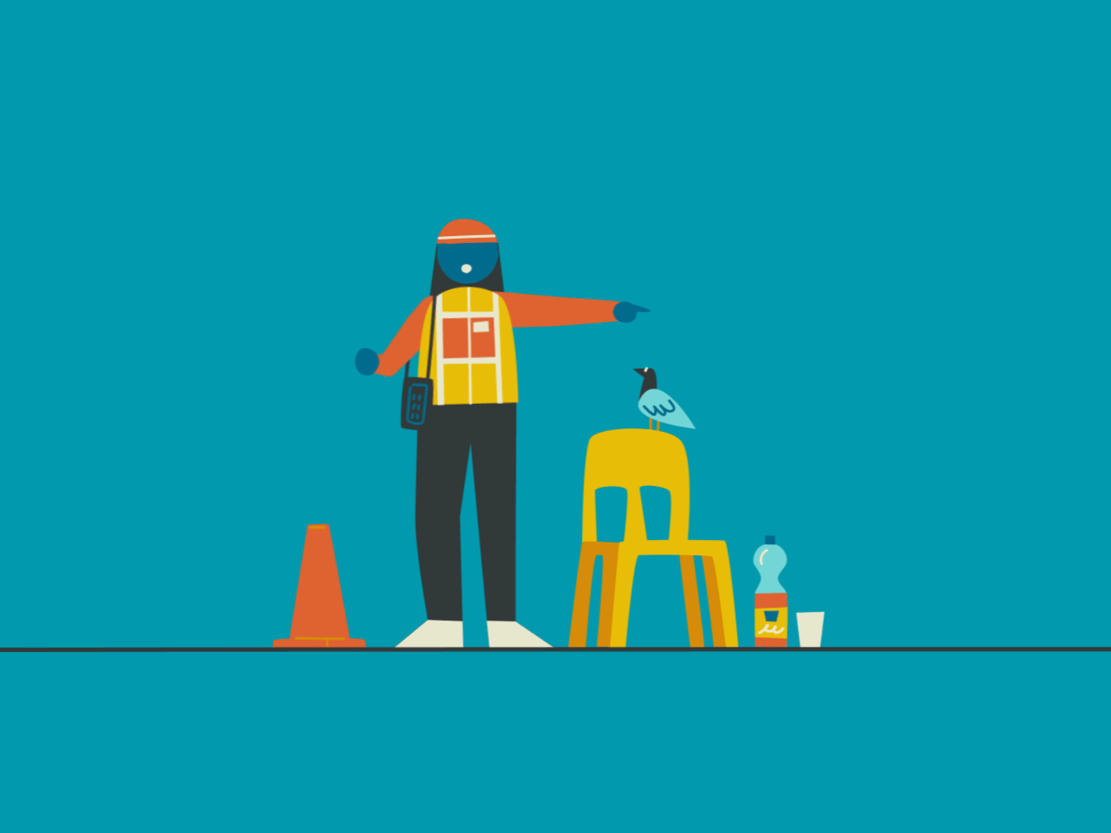 Bellville animation bellville bird blue bottle capetown chair character characterdesign city community cone illustration motion muti orange pigeon street sweep yellow