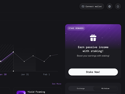 Crypto Trading & Staking SaaS Web App Dashboard: Reward Card 🎁 btc card component crypto crypto currency dark dark mode dashboard design gradient product design saas stake trade ui uiux wallet web app web design web3