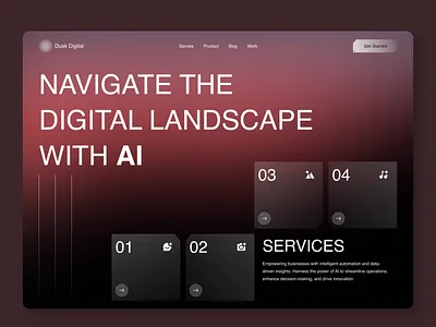 Website for an AI Based Company ✦ Dusk Digital ai ai based website ai website landing page artificial intelligence daily ui dark mode digital product design futuristic desisgn glass morphism hyper design landing page design product design ui ui design user centered design user experience user interface ux ux design website design