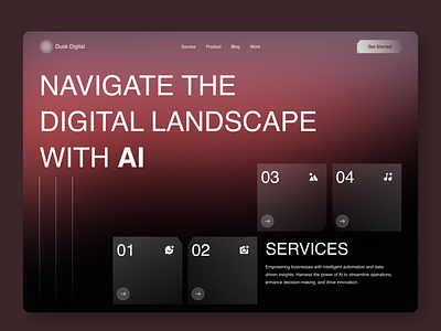 Website for an AI Based Company ✦ Dusk Digital ai ai based website ai website landing page artificial intelligence daily ui dark mode digital product design futuristic desisgn glass morphism hyper design landing page design product design ui ui design user centered design user experience user interface ux ux design website design