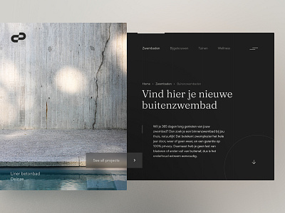 Pool company website exploration ⁄ dark mode branding clean construction dark design grid hamburger menu minimal night pool product ui ux web webdesign website