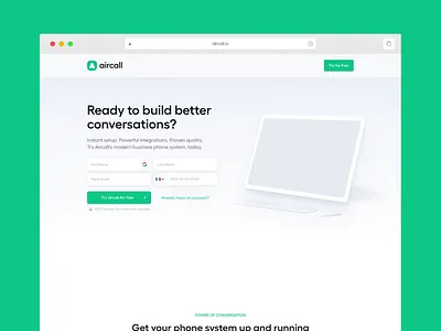 Aircall landing page design branding design figma interface landing ui webdesign