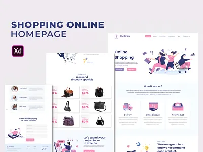 Shopping online homepage branding design graphic design homepage illustration typography website xd