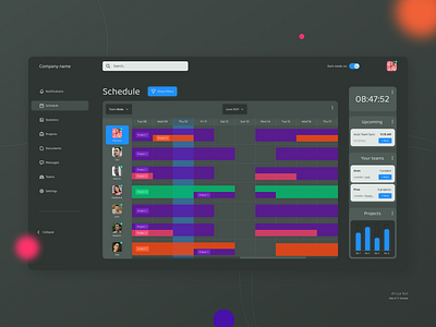 Daily UI #71: Schedule blue calendar dailyui dailyuichallenge dark mode dashboard day 71 design desktop grey plan planning project management app sidebar navigation statistics uiux user experience design uxui web design