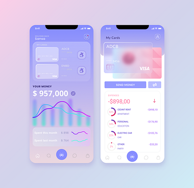 Mobile Banking App app bank banking branding glassmorphism illustration neomorphism palette transfer ui ui design uidesign uiux web