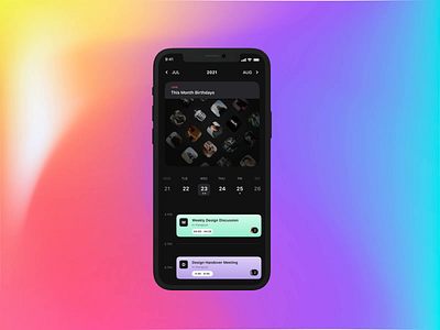 Calendar UI - Mobile app animation app birthday calendar date design google gradient gradient mesh meet reminder ui ui design uiux ux
