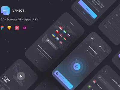 VPNECT - VPN Apps UI Kit 3d animation app apps branding concept design graphic design illustration logo motion graphics ui ui design user interface ux ux design vector web design web development website