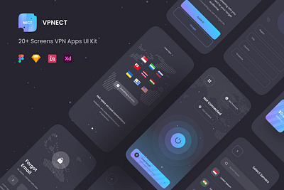 VPNECT - VPN Apps UI Kit 3d animation app apps branding concept design graphic design illustration logo motion graphics ui ui design user interface ux ux design vector web design web development website