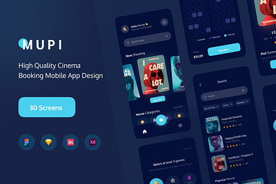 MUPI - Cinema Booking Apps UI Kit 3d animation app branding concept design graphic design illustration logo motion graphics ui ui design user interface ux ux design vector web design web development website