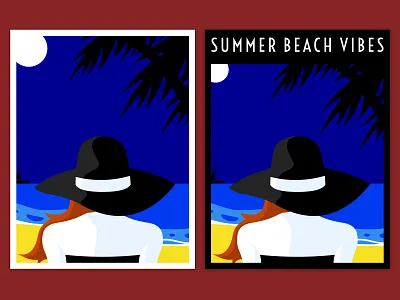 Summer Beach Vibes Prints art artwork beach blue boat graphic design ocean print red sand sketch summer vector vibes white woman yellow