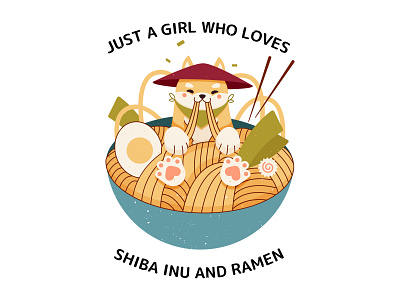 Shiba Inu and Ramen art artwork character dog grunge illustration print texture