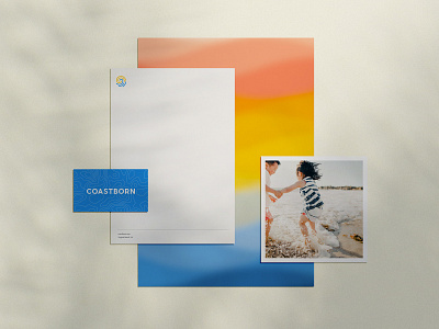 Coastborn beach brand branding business card coast coastal design gradient identity letterhead logo nostalgia ocean paper print shadow sunrise sunset visual design