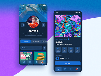 Mobile NFT app concept – OpenSea marketplace blue design interface nft ui ux