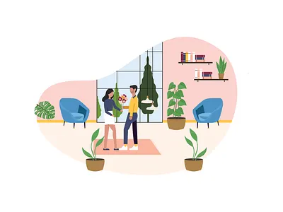 Anniversary flowers brand coulples design flat flowers gift illustration love lovers stroke vector