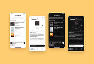 Readwell - A minimalist reading app adobexd books dark mode design reading redesign ui